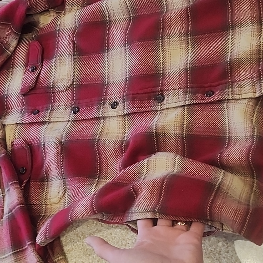 Orvis Men's Heavy Red/ Tan Plaid Flannel Button Down Shirt Size M - Picture 9 of 11